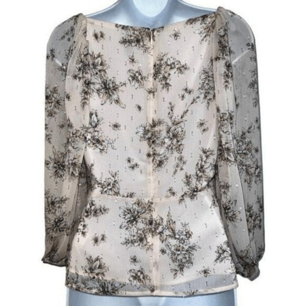 EXPRESS Light Pink‎ Chiffon Floral With Silver Threading Blouse NWOT Size Small - Picture 7 of 9